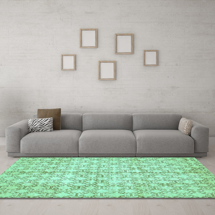 Machine Washable Abstract Turquoise Modern Area Rugs in a Living Room,, wshabs382turq