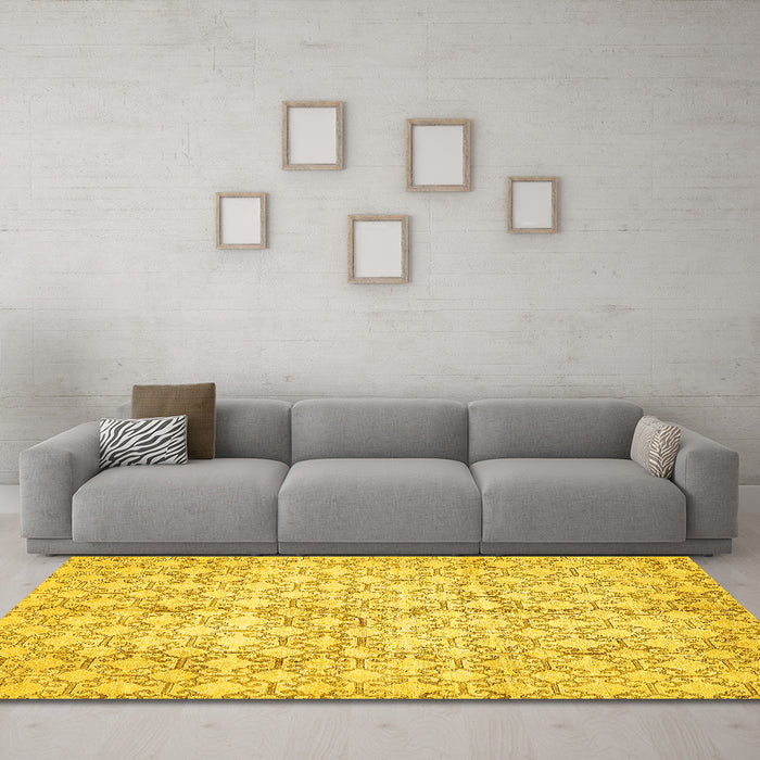 Machine Washable Abstract Yellow Modern Rug in a Living Room, wshabs382yw