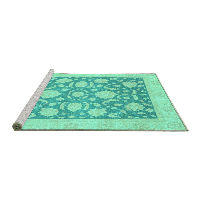 Sideview of Machine Washable Oriental Turquoise Traditional Area Rugs, wshabs3830turq