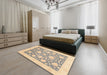 Abstract Camel Brown Oriental Rug in a Bedroom, abs3830