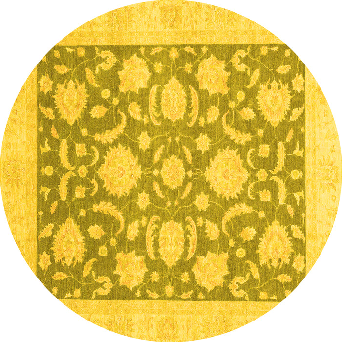 Round Machine Washable Oriental Yellow Traditional Rug, wshabs3830yw