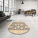 Round Abstract Camel Brown Oriental Rug in a Office, abs3830