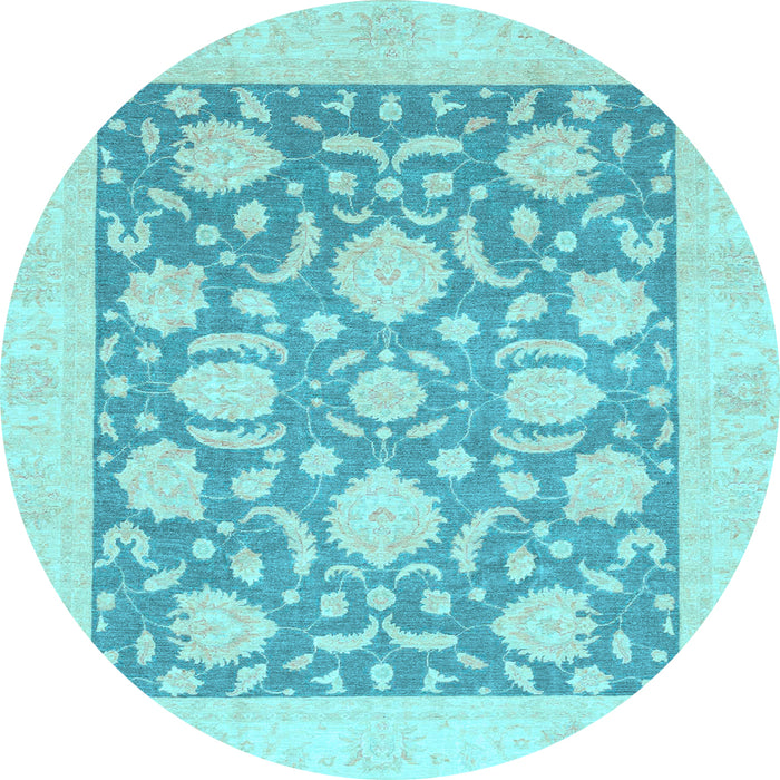 Round Machine Washable Oriental Light Blue Traditional Rug, wshabs3830lblu