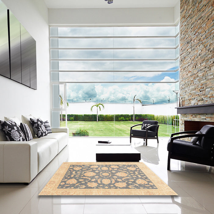 Square Machine Washable Abstract Camel Brown Rug in a Living Room, wshabs3830