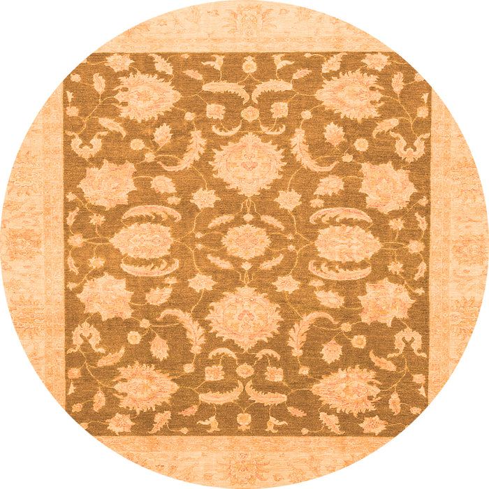 Round Machine Washable Oriental Orange Traditional Area Rugs, wshabs3830org