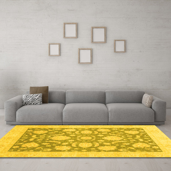 Machine Washable Oriental Yellow Traditional Rug in a Living Room, wshabs3830yw