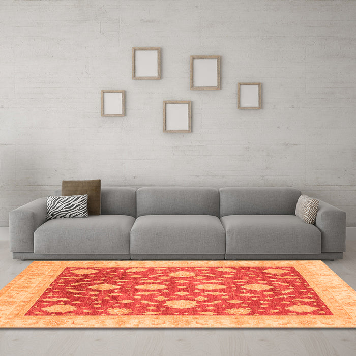 Machine Washable Oriental Orange Traditional Area Rugs in a Living Room, wshabs3831org