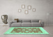 Machine Washable Oriental Turquoise Traditional Area Rugs in a Living Room,, wshabs3831turq