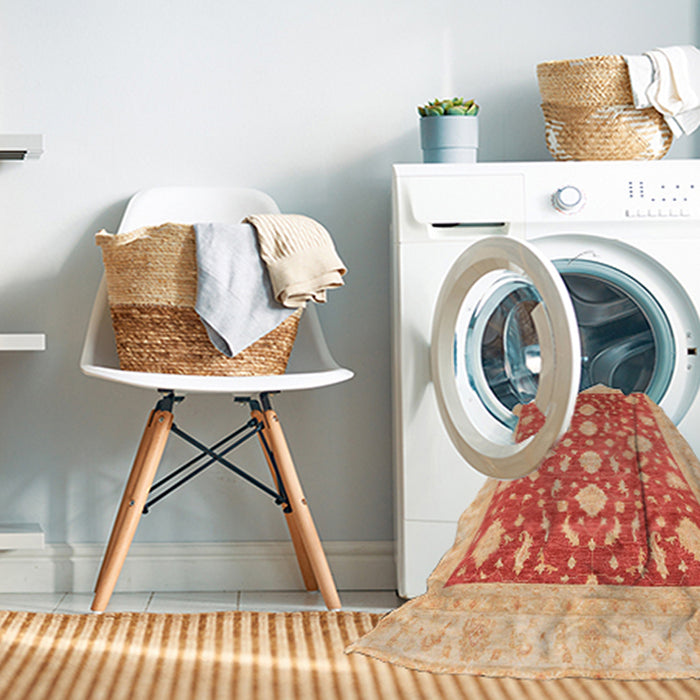 Machine Washable Abstract Fire Red Rug in a Washing Machine, wshabs3831