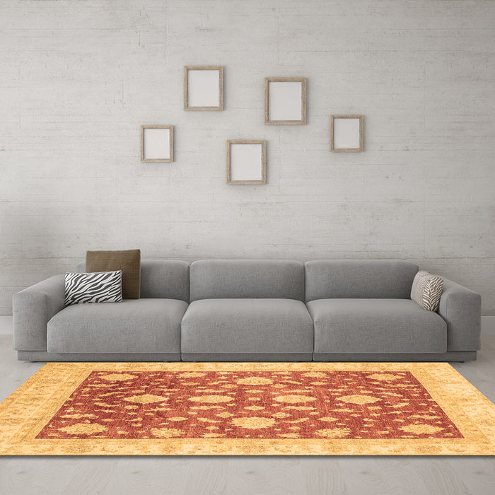 Machine Washable Oriental Brown Traditional Rug in a Living Room,, wshabs3831brn