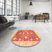 Round Machine Washable Abstract Fire Red Rug in a Office, wshabs3831