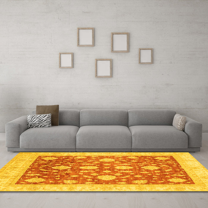 Machine Washable Oriental Yellow Traditional Rug in a Living Room, wshabs3831yw