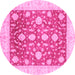 Round Machine Washable Oriental Pink Traditional Rug, wshabs3831pnk