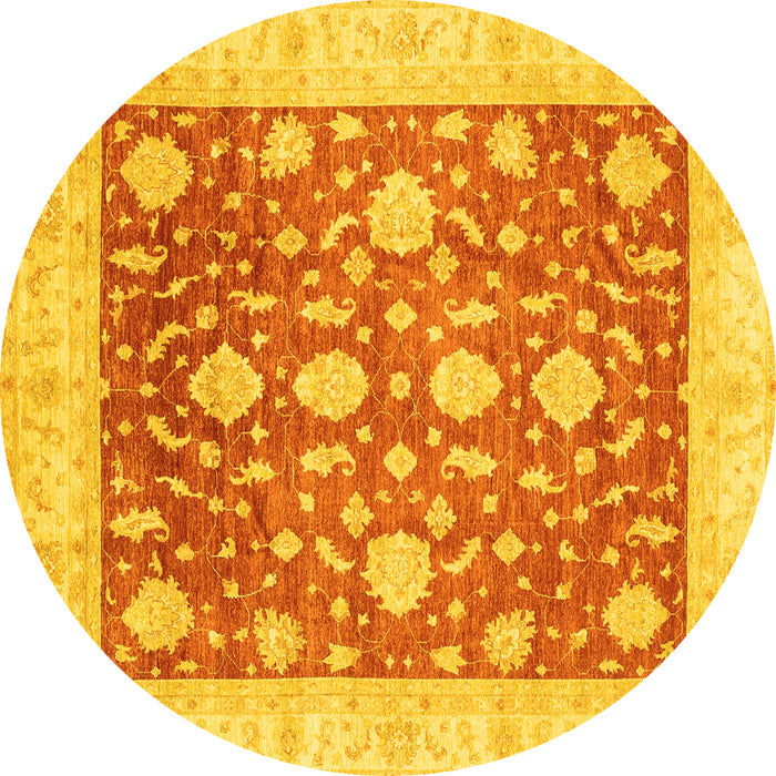 Round Machine Washable Oriental Yellow Traditional Rug, wshabs3831yw