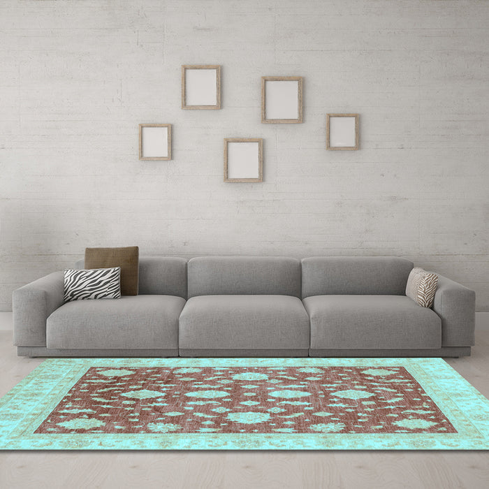 Machine Washable Oriental Light Blue Traditional Rug in a Living Room, wshabs3831lblu