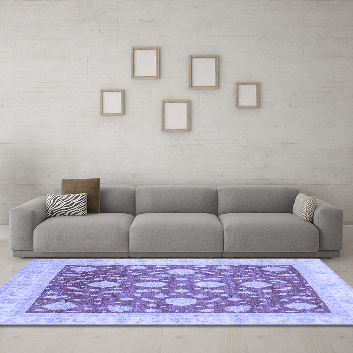 Machine Washable Oriental Blue Traditional Rug in a Living Room, wshabs3831blu