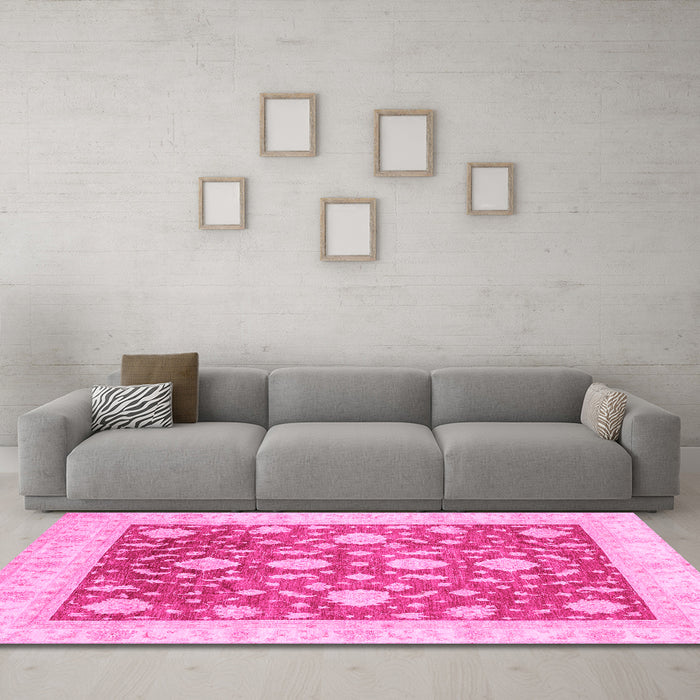 Machine Washable Oriental Pink Traditional Rug in a Living Room, wshabs3831pnk