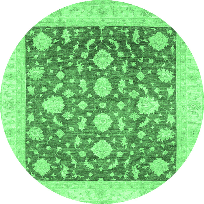 Round Machine Washable Oriental Emerald Green Traditional Area Rugs, wshabs3831emgrn