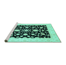 Sideview of Machine Washable Oriental Turquoise Traditional Area Rugs, wshabs3832turq