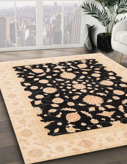 Machine Washable Abstract Dark Brown Rug in a Family Room, wshabs3832