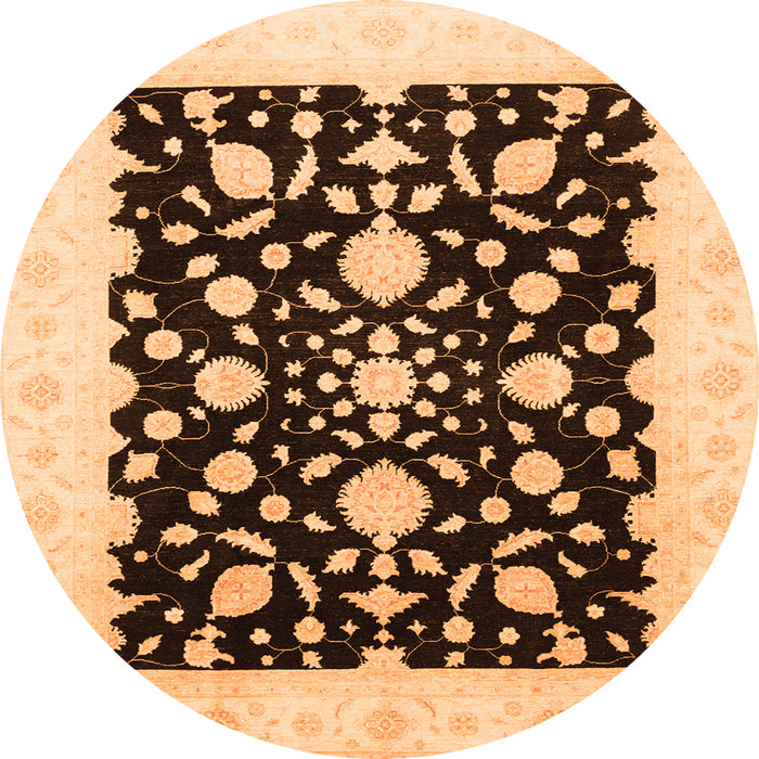 Round Machine Washable Oriental Orange Traditional Area Rugs, wshabs3832org