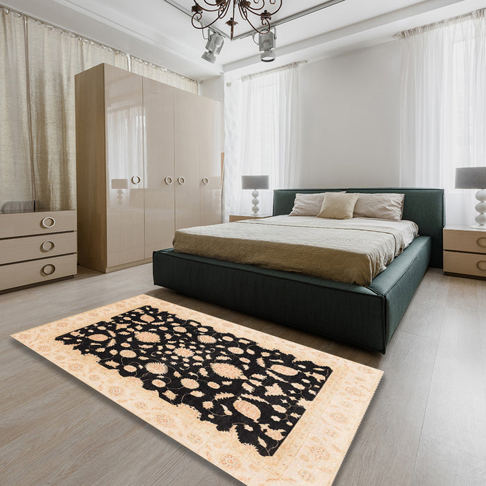 Machine Washable Abstract Dark Brown Rug in a Bedroom, wshabs3832