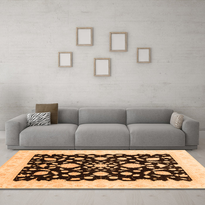Machine Washable Oriental Orange Traditional Area Rugs in a Living Room, wshabs3832org