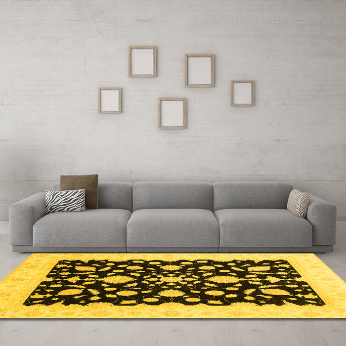 Machine Washable Oriental Yellow Traditional Rug in a Living Room, wshabs3832yw