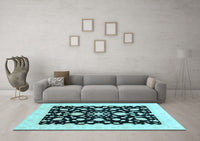 Machine Washable Oriental Light Blue Traditional Rug, wshabs3832lblu