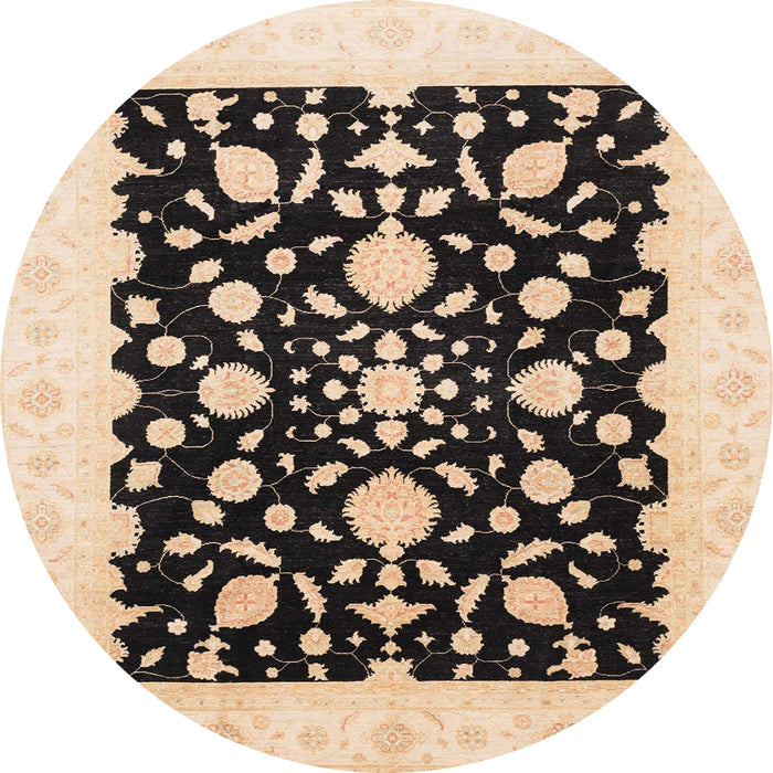 Round Abstract Dark Brown Oriental Rug, abs3832