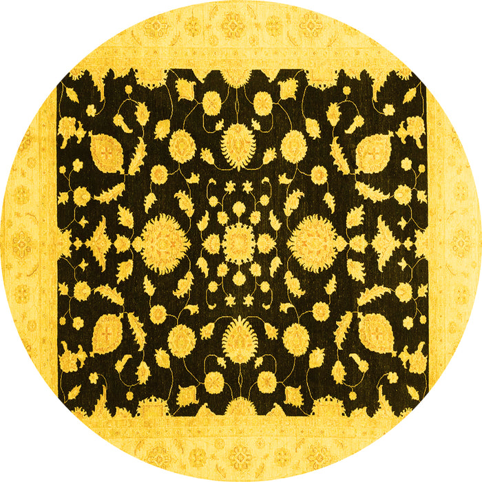 Round Machine Washable Oriental Yellow Traditional Rug, wshabs3832yw