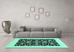 Machine Washable Oriental Turquoise Traditional Area Rugs in a Living Room,, wshabs3832turq