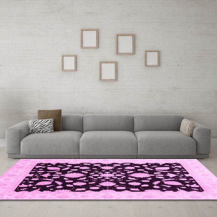 Machine Washable Oriental Pink Traditional Rug in a Living Room, wshabs3832pnk