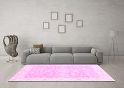 Machine Washable Oriental Pink Traditional Rug in a Living Room, wshabs3833pnk