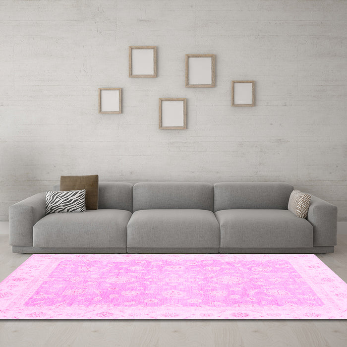 Machine Washable Oriental Pink Traditional Rug in a Living Room, wshabs3833pnk