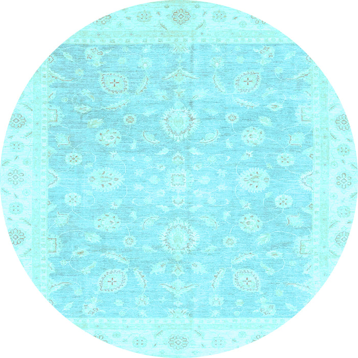 Round Machine Washable Oriental Light Blue Traditional Rug, wshabs3833lblu