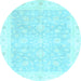 Round Machine Washable Oriental Light Blue Traditional Rug, wshabs3833lblu