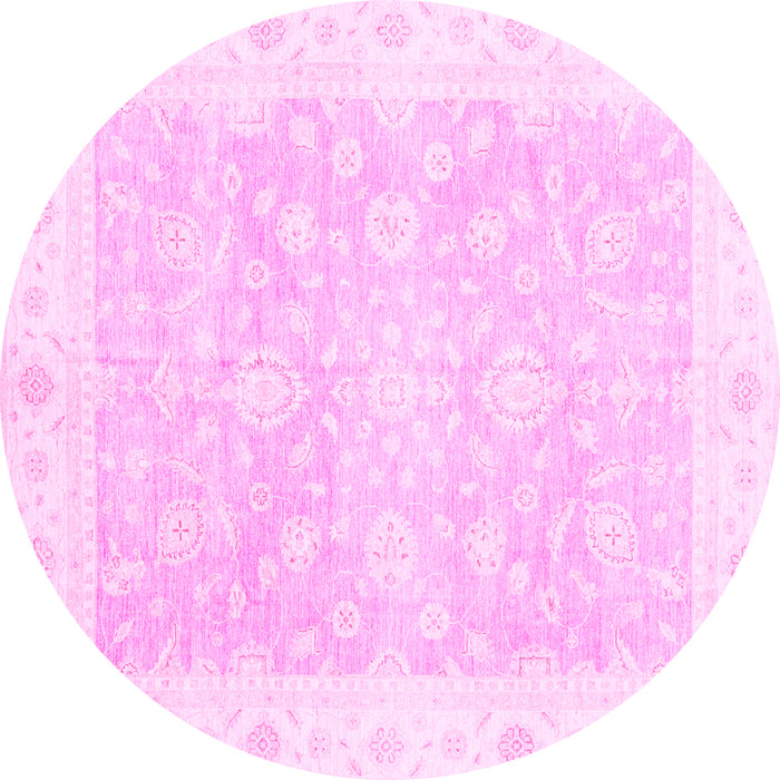 Round Machine Washable Oriental Pink Traditional Rug, wshabs3833pnk