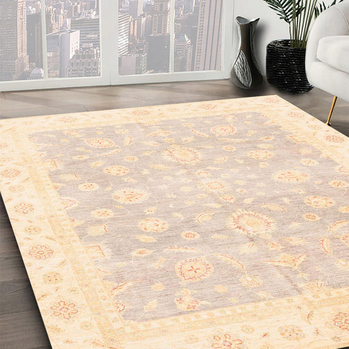 Abstract Pastel Orange Oriental Rug in Family Room, abs3833