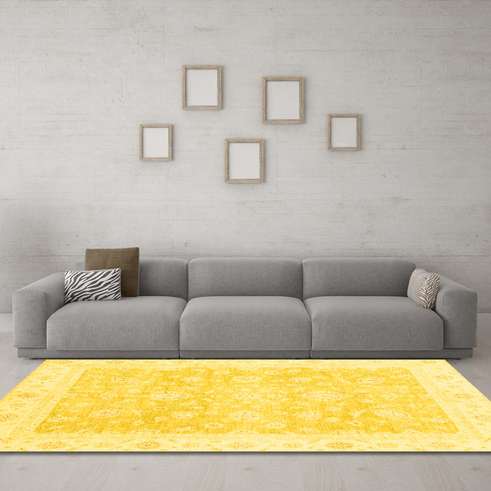 Machine Washable Oriental Yellow Traditional Rug in a Living Room, wshabs3833yw