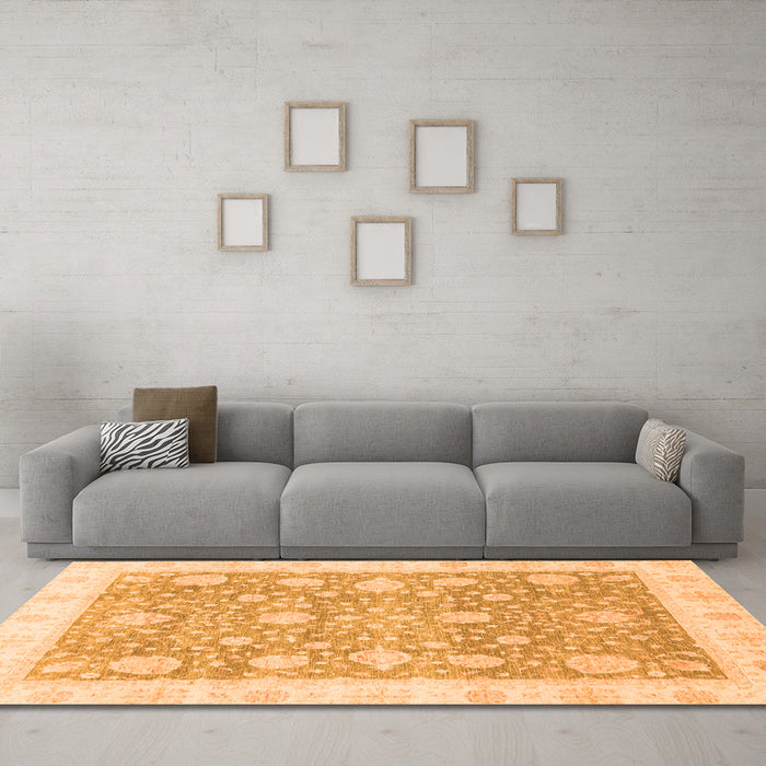 Machine Washable Oriental Orange Traditional Area Rugs in a Living Room, wshabs3834org
