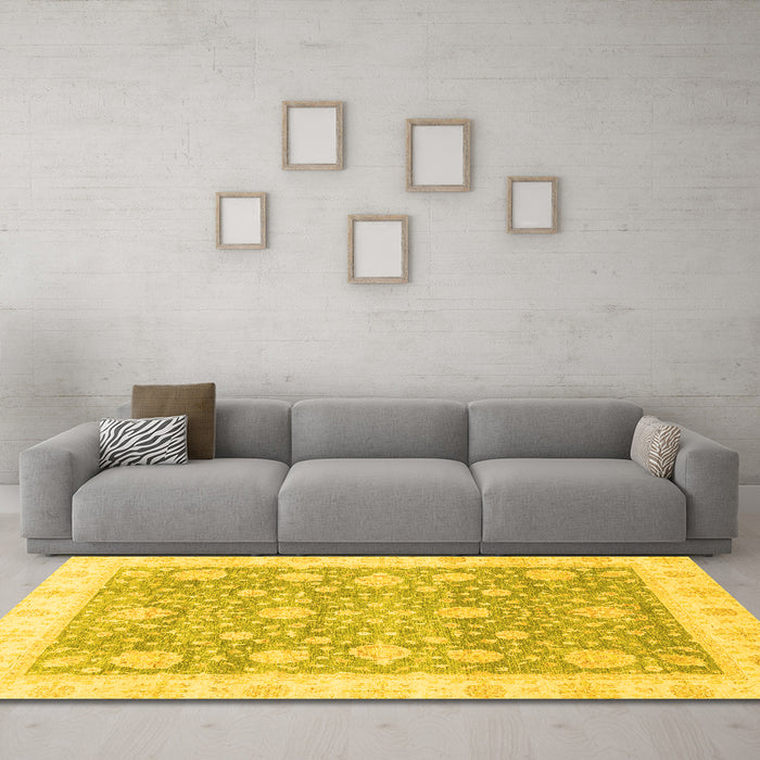 Machine Washable Oriental Yellow Traditional Rug in a Living Room, wshabs3834yw