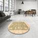 Round Machine Washable Abstract Brown Gold Rug in a Office, wshabs3834