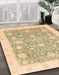 Abstract Brown Gold Oriental Rug in Family Room, abs3834