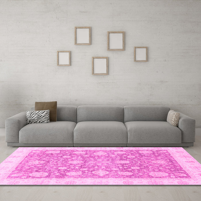 Machine Washable Oriental Pink Traditional Rug in a Living Room, wshabs3834pnk