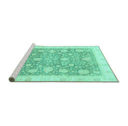 Sideview of Machine Washable Oriental Turquoise Traditional Area Rugs, wshabs3834turq