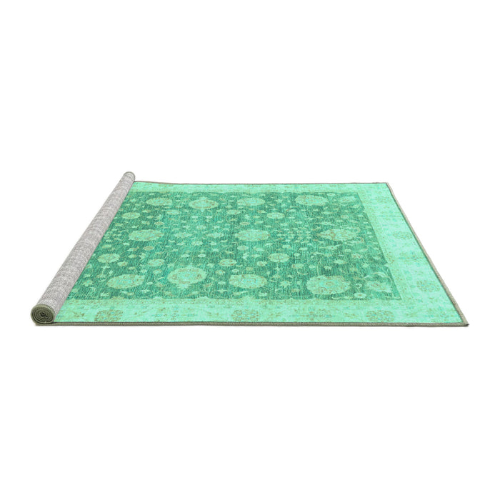 Sideview of Machine Washable Oriental Turquoise Traditional Area Rugs, wshabs3834turq
