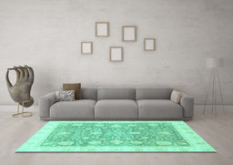 Machine Washable Oriental Turquoise Traditional Area Rugs in a Living Room,, wshabs3834turq
