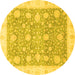 Round Machine Washable Oriental Yellow Traditional Rug, wshabs3834yw