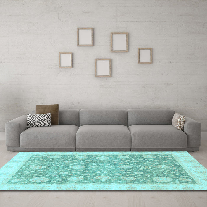 Machine Washable Oriental Light Blue Traditional Rug in a Living Room, wshabs3834lblu